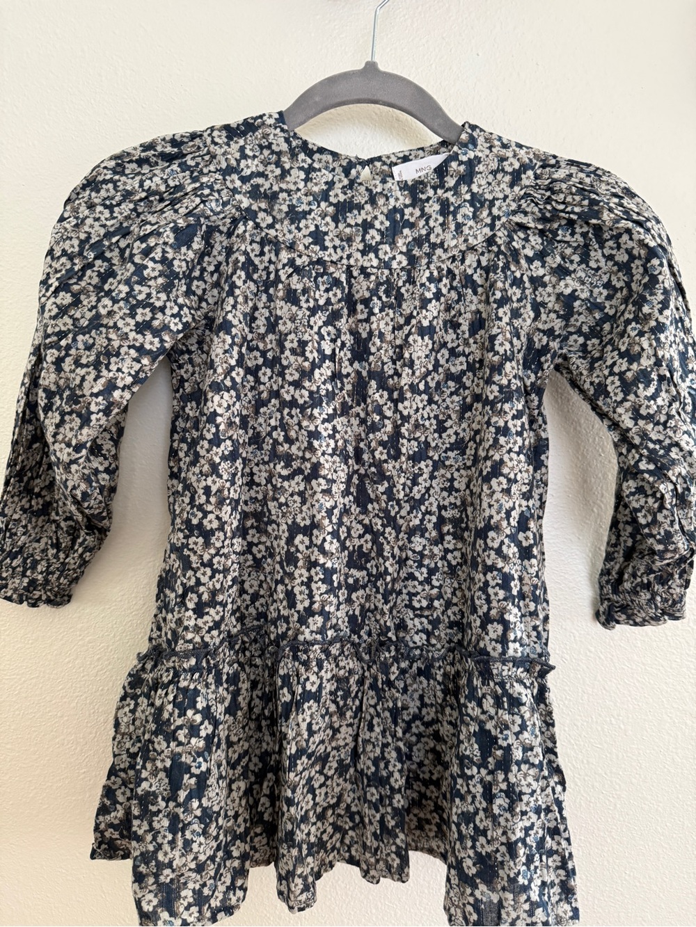 Kids Floral Long-Sleeve Dress - Navy and Cream